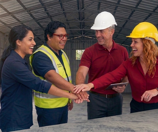 A TrussIQ-branded crew member holding a tablet showing the connected job pipeline